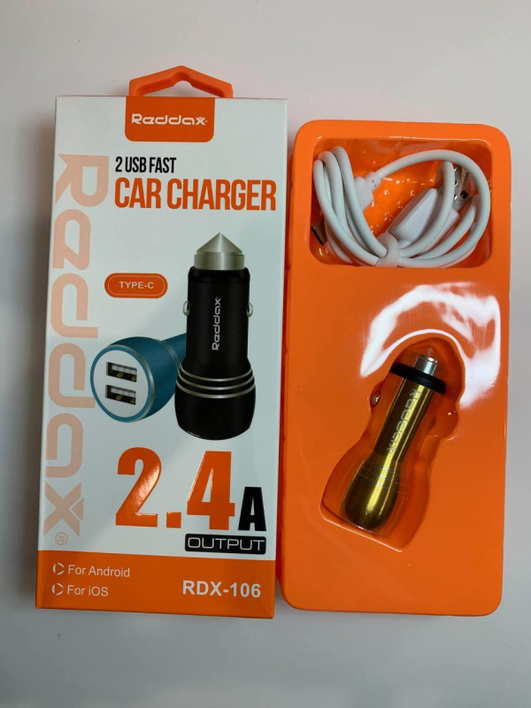 AЗУ Reddax RDX-106 5V2,4A 2USB + кабель TypeC золотой металл