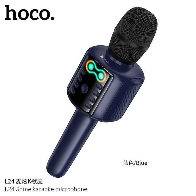 Караоке-микрофон HOCO L24 Shine, динамик 5Вт, Bluetooth 5.4, USB/TF‑карта, AUX, 4ч раб. (Blue) Караоке-микрофон HOCO L24 Shine, динамик 5Вт, Bluetooth 5.4, USB/TF‑карта, AUX, 4ч раб. (Blue)