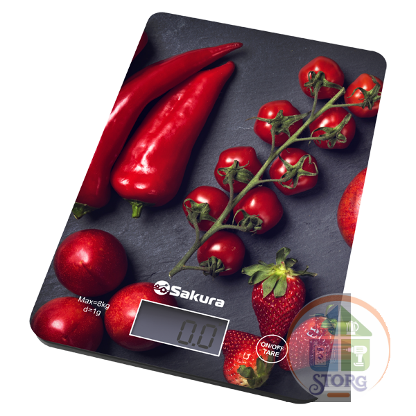 Весы кухонные электронные SAKURA SA-6077BS (Нагрузка 8кг; Тарокомпенсация; Дисплей; Деление 1г)