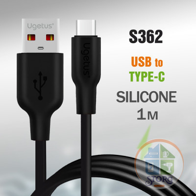 Кабель Silicone USB UGETUS RC12 Type-C Real Silicone силиконовый 1000mm (Black)  50pcs
