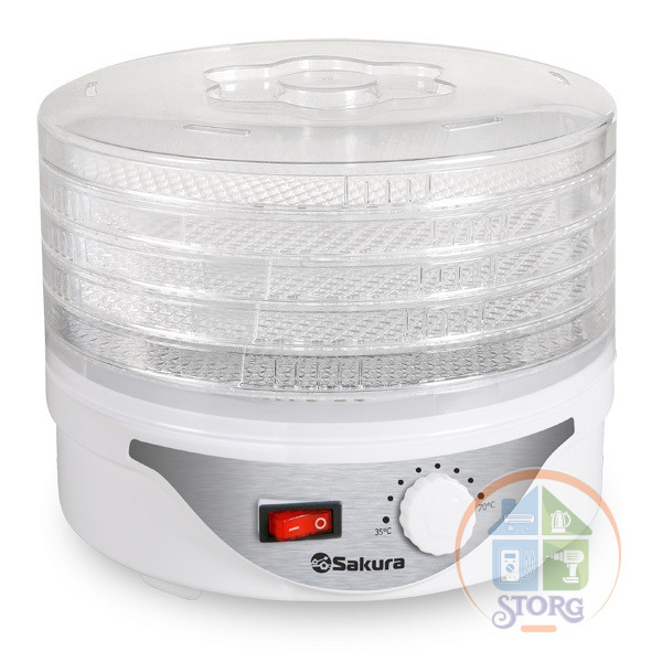 Сушилка для овощей и фруктов SAKURA SA-7805, белый, 250Вт, 5 съёмных ярусов с мелкой сеткой