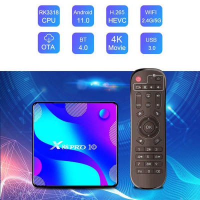 Андройд Приставка SMART TV X88 Pro 10 TV BOX RK3318 2G+16G BT+5G/DDR3 Android 10.0