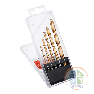 Набор сверл по металлу ЕРМАК, 5 предметов, П/Б (3-4-5-6-8мм) HSS, нитридтитан.покрытие