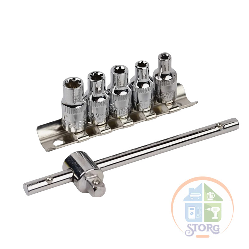 Набор головок E-тип с воротком 1/4"  KINGQUEEN WIB-14, 6 предметов