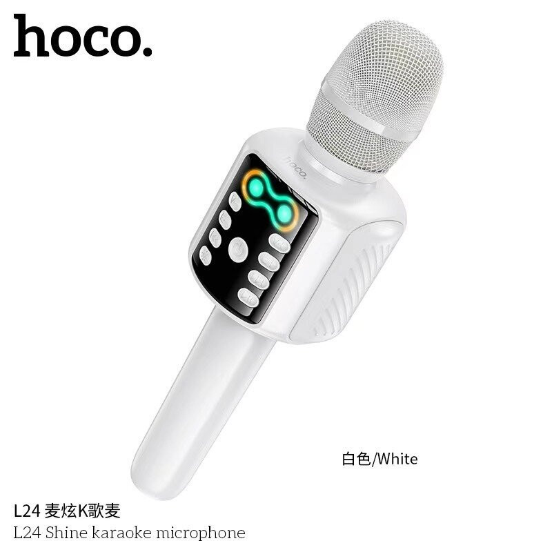 Караоке-микрофон HOCO L24 Shine, динамик 5Вт, Bluetooth 5.4, USB/TF‑карта, AUX, 4ч раб. (White) Караоке-микрофон HOCO L24 Shine, динамик 5Вт, Bluetooth 5.4, USB/TF‑карта, AUX, 4ч раб. (White)