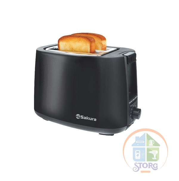 Тостер SAKURA SA-7612BK Elegant, черный, 750Вт, подогрев/разморозка, отсек для шнура