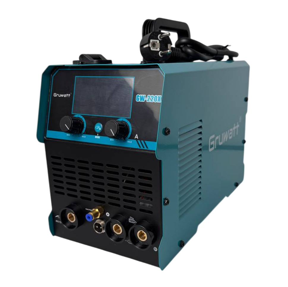 Сварочный аппарат инверторный GRUWATT GW-220X, 3в1, 20-220А, горячий старт, форсаж дуги, антиприлипание, термозащита