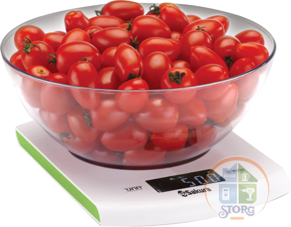 Весы кухонные с чашей SAKURA SA-6068G, 7кг, тарокомпенсация, дисплей, деление 1г