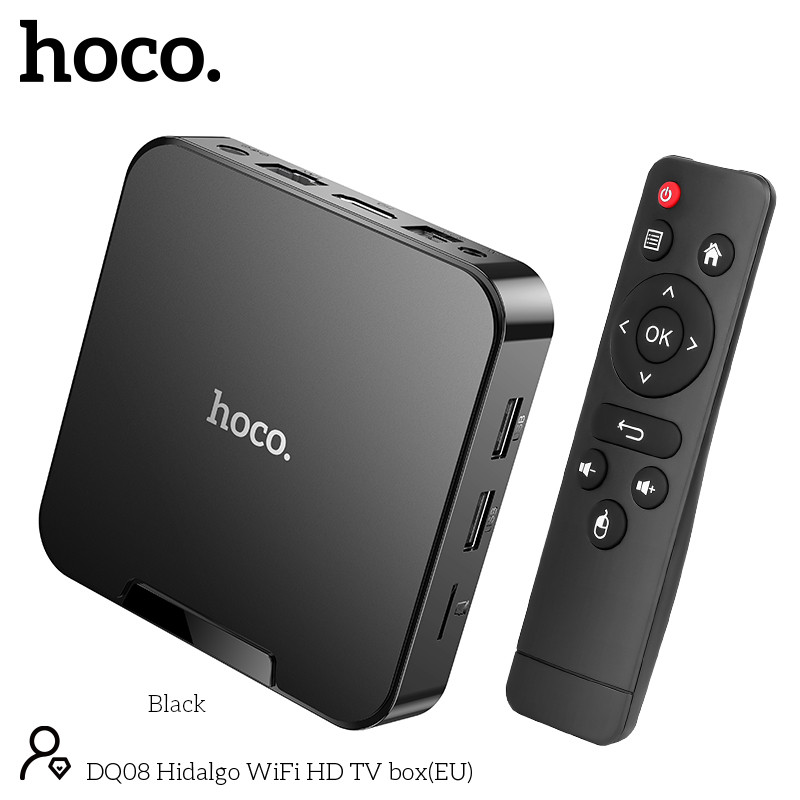 Андроид ТВ приставка SMART TV HOCO DQ08 Hidalg WiFi HD черный CortexTM-A53, Android10 2GB+16GB