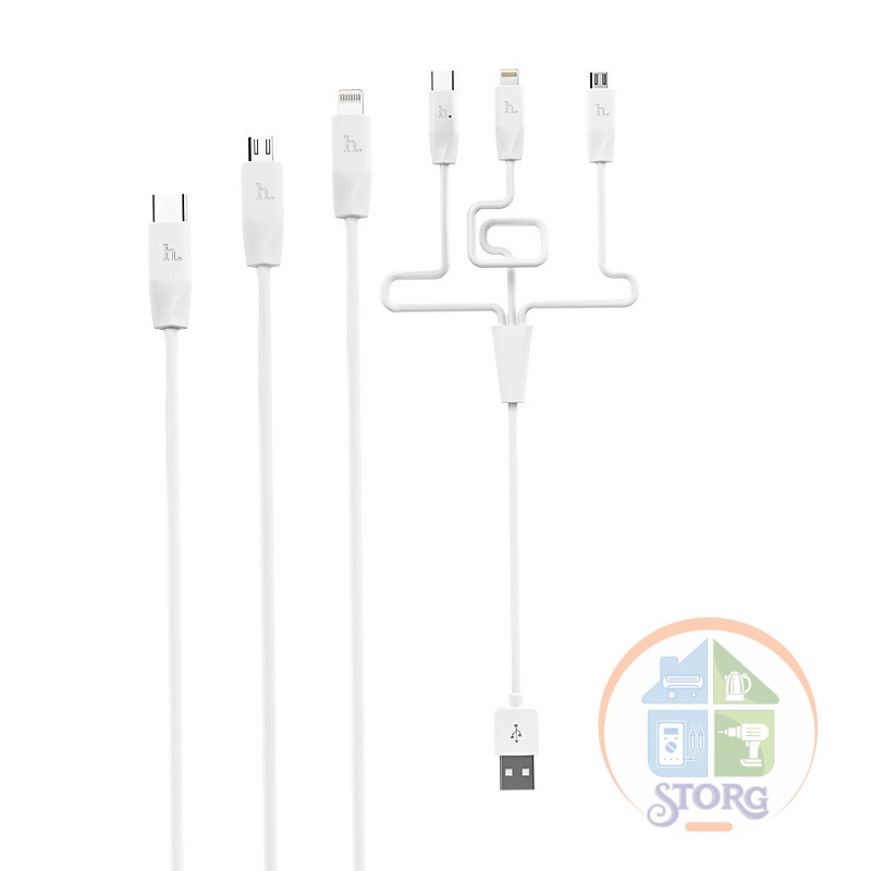 USB кабель Hoco X1 Rapid charging cable Lighting + Micro + Type-C 1m (white)
