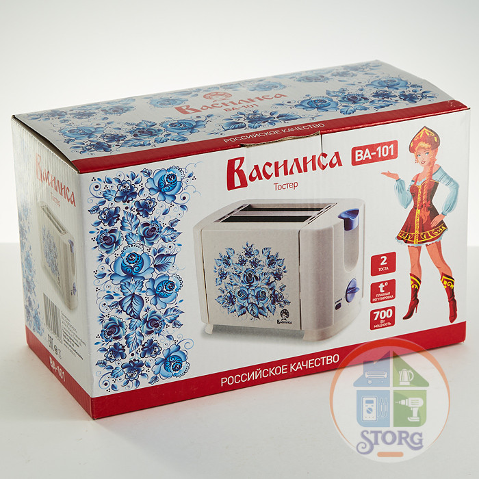 Тостер ВАСИЛИСА ВА-101 "Гжель", 700Вт, 6- позиц.таймер, метал.корпус