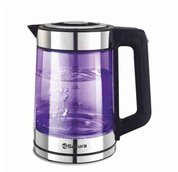Чайник электрический SAKURA SA-2746V, 2.0л, 1500-1800Вт, стекло двухсл., с подсветкой