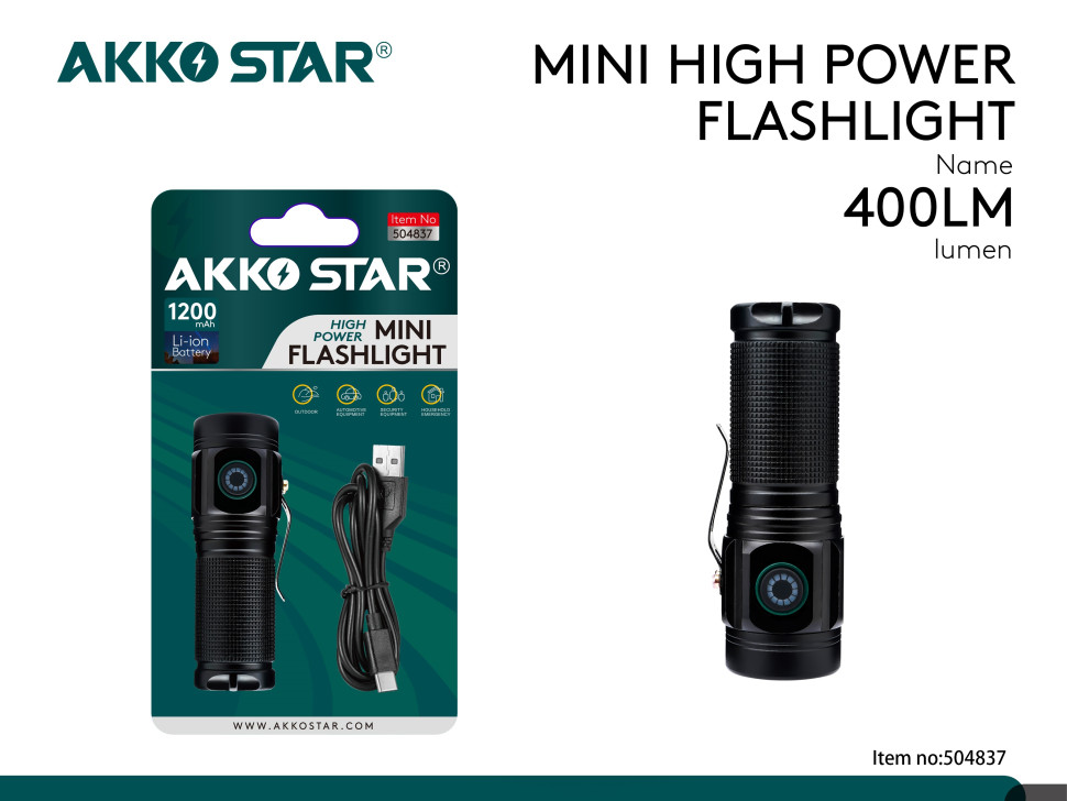 Фонарь ручной светодиодный AKKOSTAR магн.фиксация 5W-400lum 1200mAh 5-режимов (25шт)