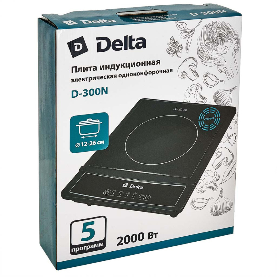 Индукционная плита настольная DELTA D-300N (2000Вт, 1-конф. 5 прог.,15кг макс. нагрузка, керамика)