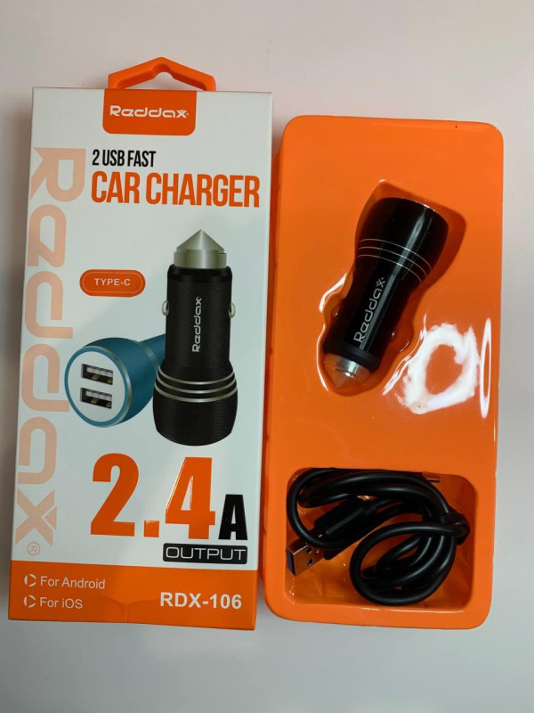 AЗУ Reddax RDX-106 5V2,4A 2USB + кабель TypeC черный металл
