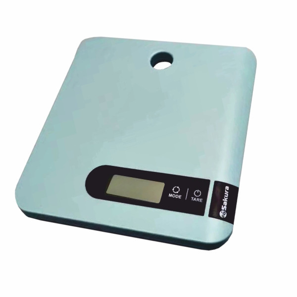 АКЦИЯ! Весы кухонные SAKURA SA-6051BL, голубой/черный, 5кг, дел1г, LCD дисплей 51х22мм,19х20х1,8см