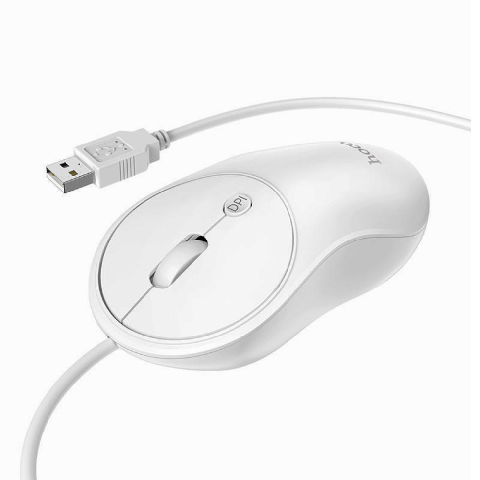 Мышь проводная бесшумная HOCO GM13 Esteem, USB Type‑A, 1000/1600 DPI, кабель 1.5 м, (white)
