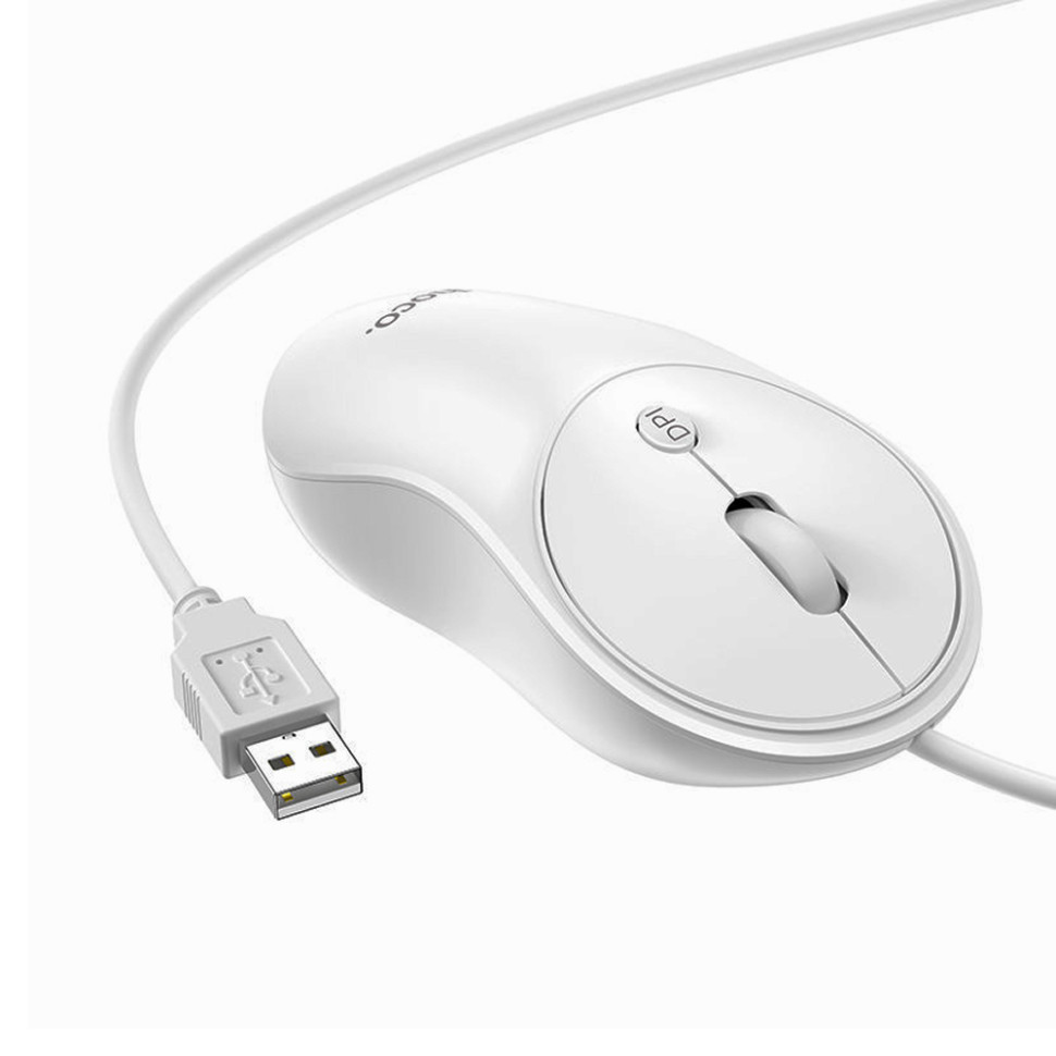Мышь проводная бесшумная HOCO GM13 Esteem, USB Type‑A, 1000/1600 DPI, кабель 1.5 м, (white)