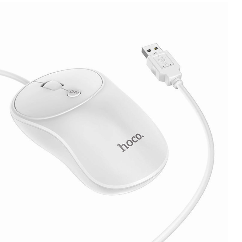 Мышь проводная бесшумная HOCO GM13 Esteem, USB Type‑A, 1000/1600 DPI, кабель 1.5 м, (white)