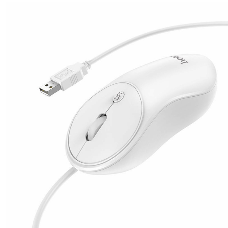 Мышь проводная бесшумная HOCO GM13 Esteem, USB Type‑A, 1000/1600 DPI, кабель 1.5 м, (white)