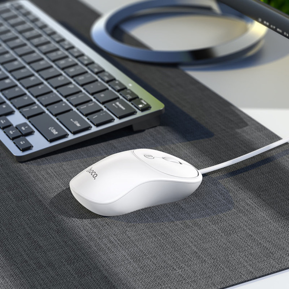 Мышь проводная бесшумная HOCO GM13 Esteem, USB Type‑A, 1000/1600 DPI, кабель 1.5 м, (white)
