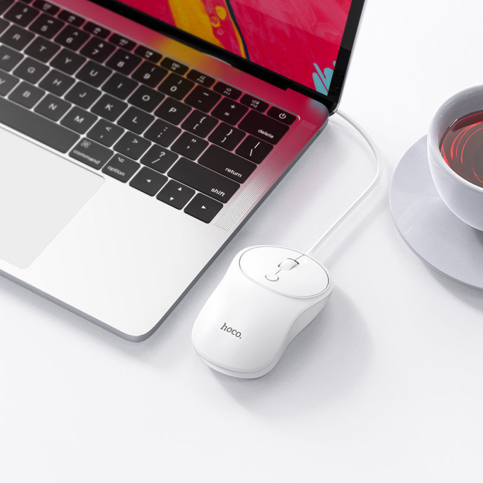 Мышь проводная бесшумная HOCO GM13 Esteem, USB Type‑A, 1000/1600 DPI, кабель 1.5 м, (white)