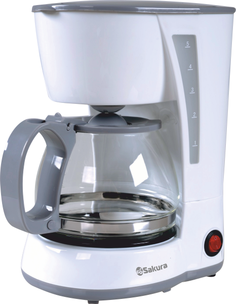 Кофеварка капельная SAKURA SA-6107W, белый, объм 600мл, 600мл, использование молотого кофе