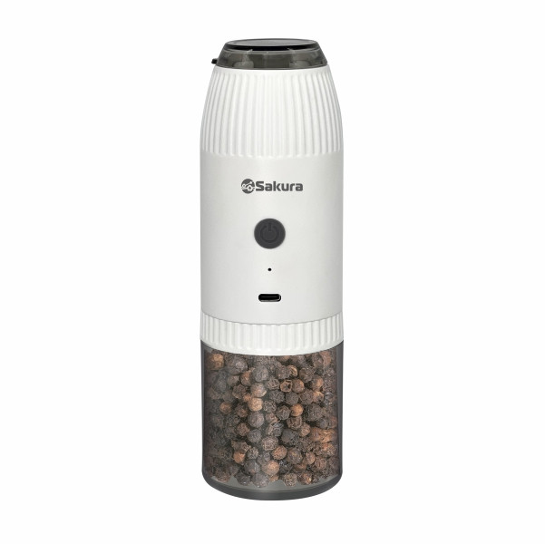Перцемолка гравитационная SAKURA SA-6672W, аккум Li-Ion USB, 60г соли,120к перца,рег.степени помола