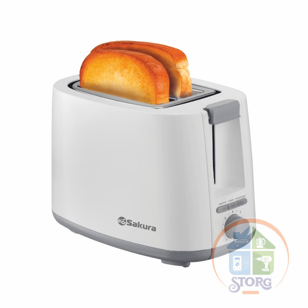 Тостер SAKURA SA-7612W Elegant, белый, 750Вт, подогрев/разморозка, 2 отделения