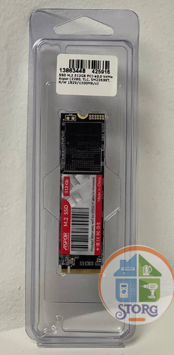 SSD M.2 512GB PCI-e3.0 NVMe Aspor (2280, TLC, SM2263XT, R/W 1929/1500MB/s, TBW 240)