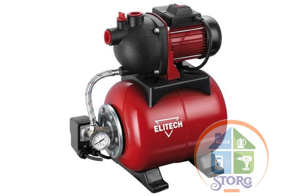 Насосная станция ELITECH САВ 600П/19 600Вт,50л\м,Н=35м,Гл=8м,3.5бар,10.7кг,ч\вод,пластик\мет.гидроакк.19л,G1"
