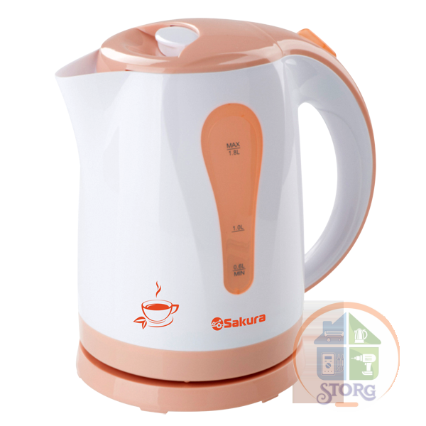 Чайник электрический SAKURA SA-2326A (Белый/Оранж; Объем 1.8л; Мощность 2200Вт;Пластиковый;Подсветк)