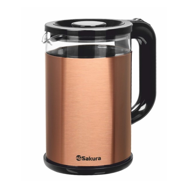 Чайник электрический SAKURA SA-2742MGL (1.8) стеклянный, двухслойный,с подсветкой,цвет золотой
