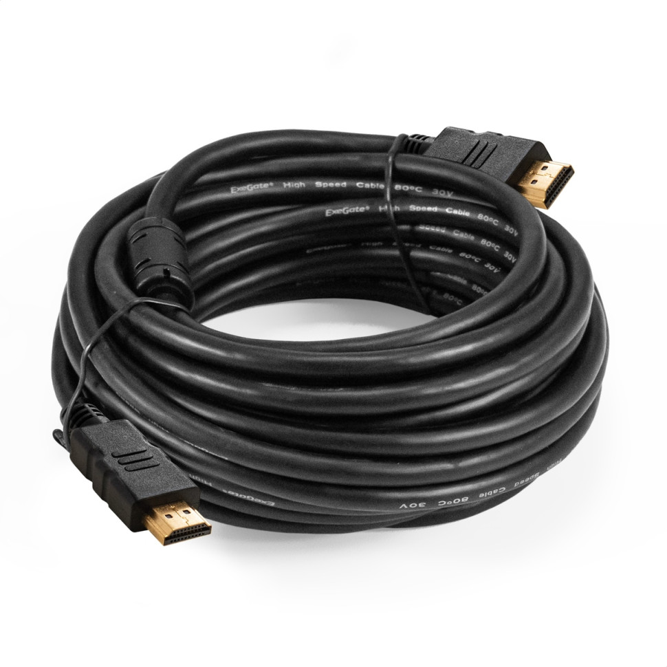 Кабель HDMI ExeGate EX-CC-HDMI-10.0F (19M/19M, 10м, v1.4b, ферритовые кольца, позолоченные контакты)