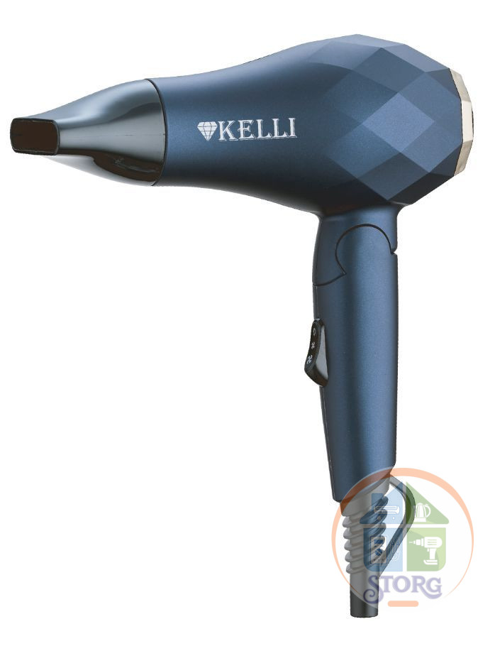 Фен для волос KELLI KL-1124, синий, 1800Вт, 2 скорости, 2 режима нагрева