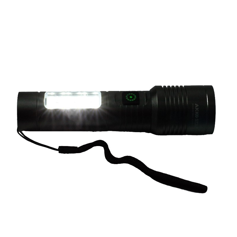 Фонарь ручной светодиодный AKKOSTAR телескопический 5W/500lm 1500mAh+Powerbank (6500K) + боковой све