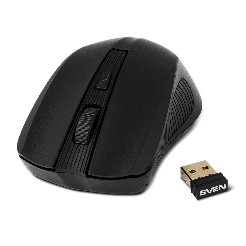Мышь беспроводная SVEN RX-400W черный, 1400 dpi, радиоканал, USB, кнопки - 4
