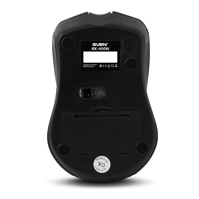 Мышь беспроводная SVEN RX-400W черный, 1400 dpi, радиоканал, USB, кнопки - 4