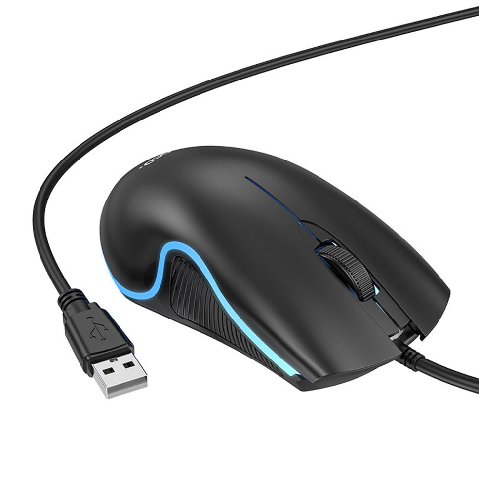 Мышь игровая проводная HOCO GM19 Enjoy gaming, USB, 1000 DPI, кабель 1.4м, RGB‑подсветка (black)