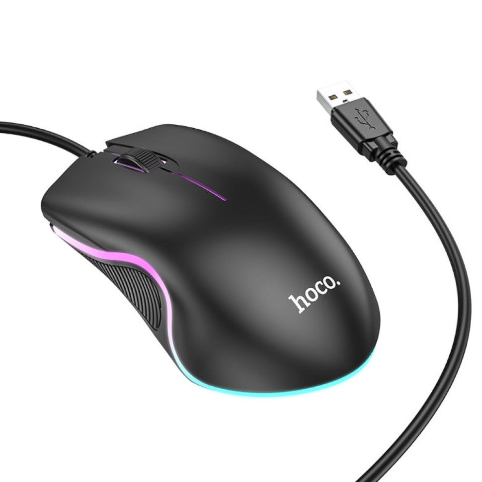Мышь игровая проводная HOCO GM19 Enjoy gaming, USB, 1000 DPI, кабель 1.4м, RGB‑подсветка (black)