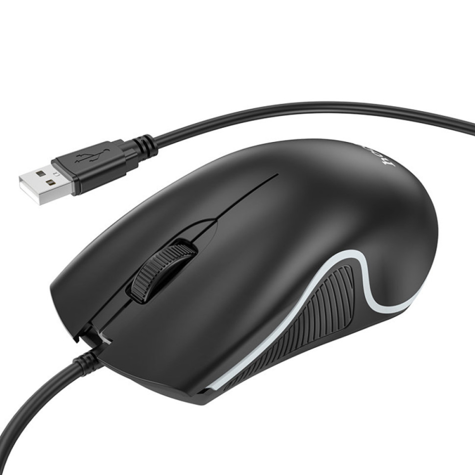 Мышь игровая проводная HOCO GM19 Enjoy gaming, USB, 1000 DPI, кабель 1.4м, RGB‑подсветка (black)