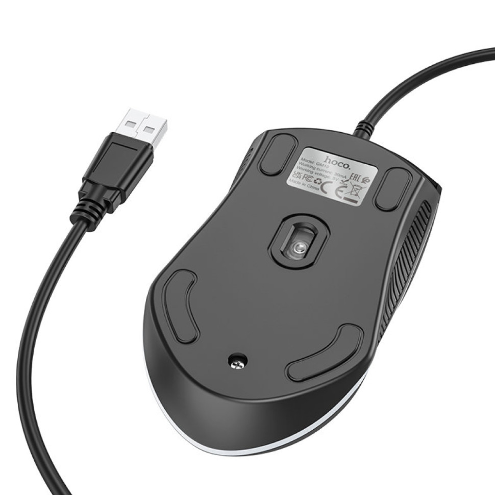 Мышь игровая проводная HOCO GM19 Enjoy gaming, USB, 1000 DPI, кабель 1.4м, RGB‑подсветка (black)