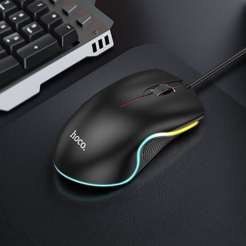 Мышь игровая проводная HOCO GM19 Enjoy gaming, USB, 1000 DPI, кабель 1.4м, RGB‑подсветка (black)