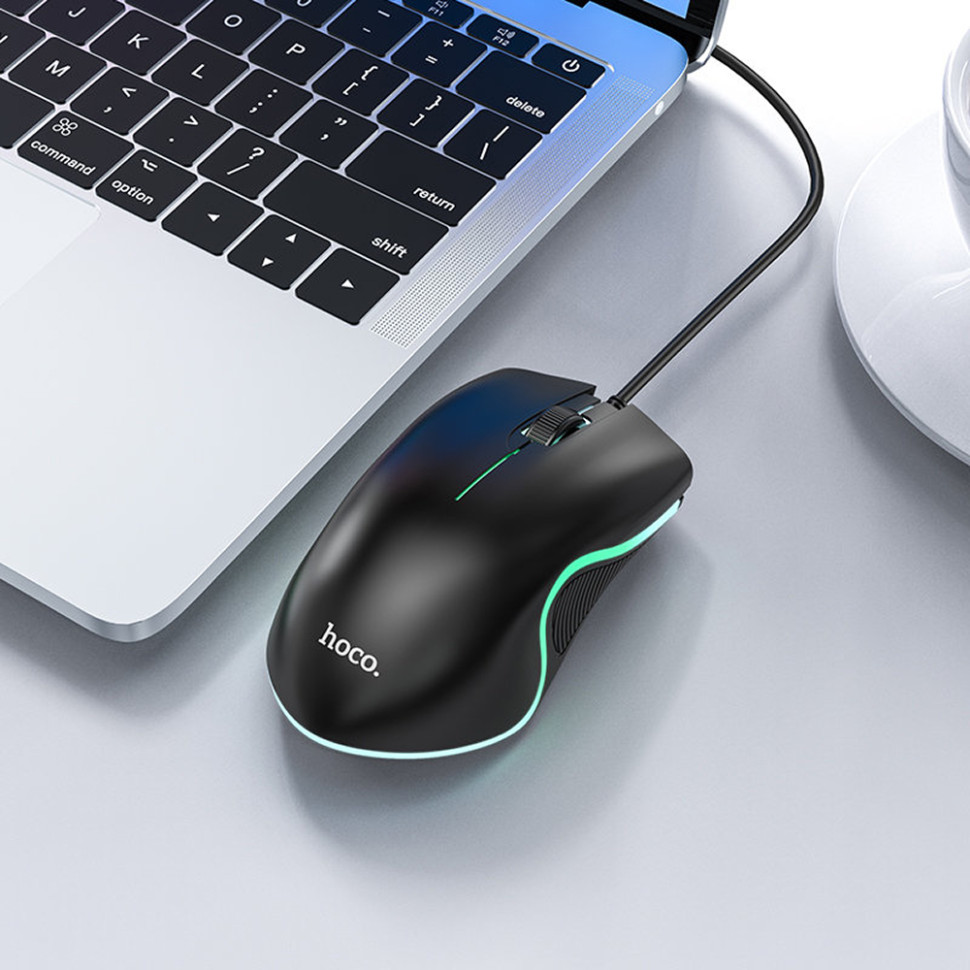Мышь игровая проводная HOCO GM19 Enjoy gaming, USB, 1000 DPI, кабель 1.4м, RGB‑подсветка (black)