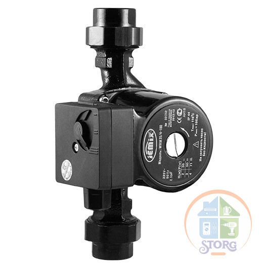 Насос циркуляционный для отопления 3-х скоростной  JEMIX WRM-25/4-180, Мощность 70/50/35 Вт. Производ. 40/30/15 л/мин. Подключение 1"