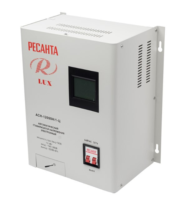 Стабилизаторы напряжения Ресанта АСН-12000/Н1-Ц 63/6/22 Стабилизатор Lux 220В±8%, Габ. 305х190х360,