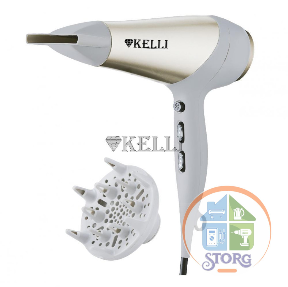 Фен для волос KELLI KL-1125, 2400Вт, 3 режима нагрева,2 режима мощности,холодный обдув (100% обмен)