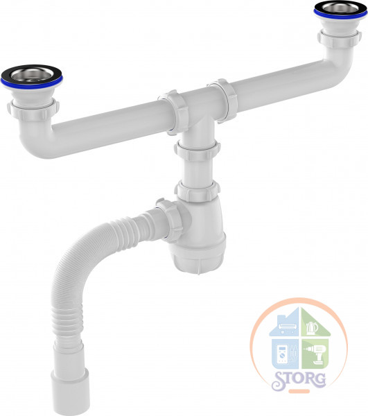 Сифон для кухни Aquant 1 1/2"х40 сдвоенный с мет.реш. с г.т. 40х40/50 (D0115-18-MR)