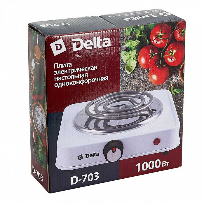 Плита электрическая DELTA D-703 (Белый; Мощность 1000Вт; 1-конфорочная; Мех.управление; Спираль)