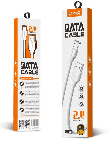 LDNIO LS361/ USB кабель Type-C/ 1m/ 2.4A/ медь: 86 жил/ White